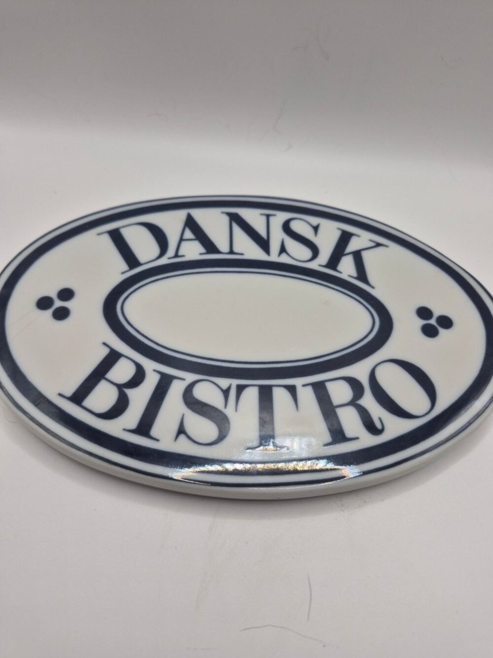 Dansk Bistro Ceramic Oval Serving Tray Trivet 10.75" Japan White Blue Vintage